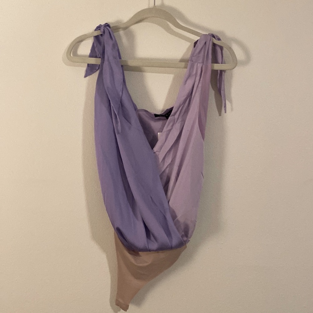 Color Block Tie Shoulder Body Suit, Small